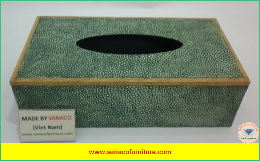 Rectangular Faux Shagreen Tissue Box in JADE GREEN