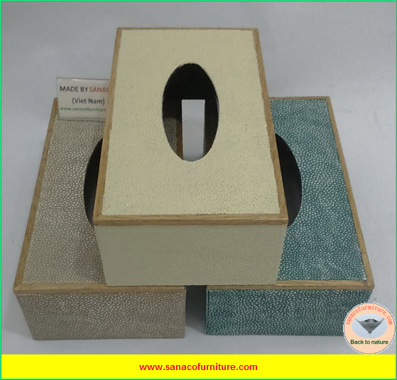 Rectangular Faux Shagreen Tissue Box in IVORY