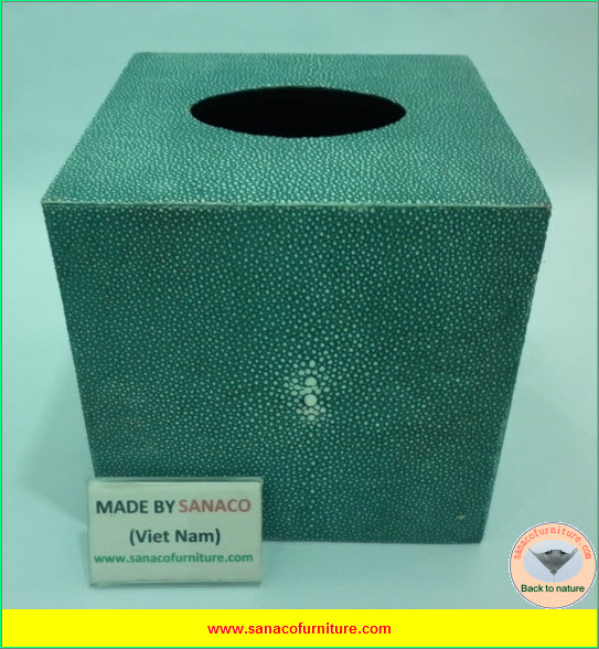 Square Faux Shagreen Tissue Box in Turquoise