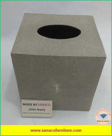 Square Faux Shagreen Tissue Box in Taupe color