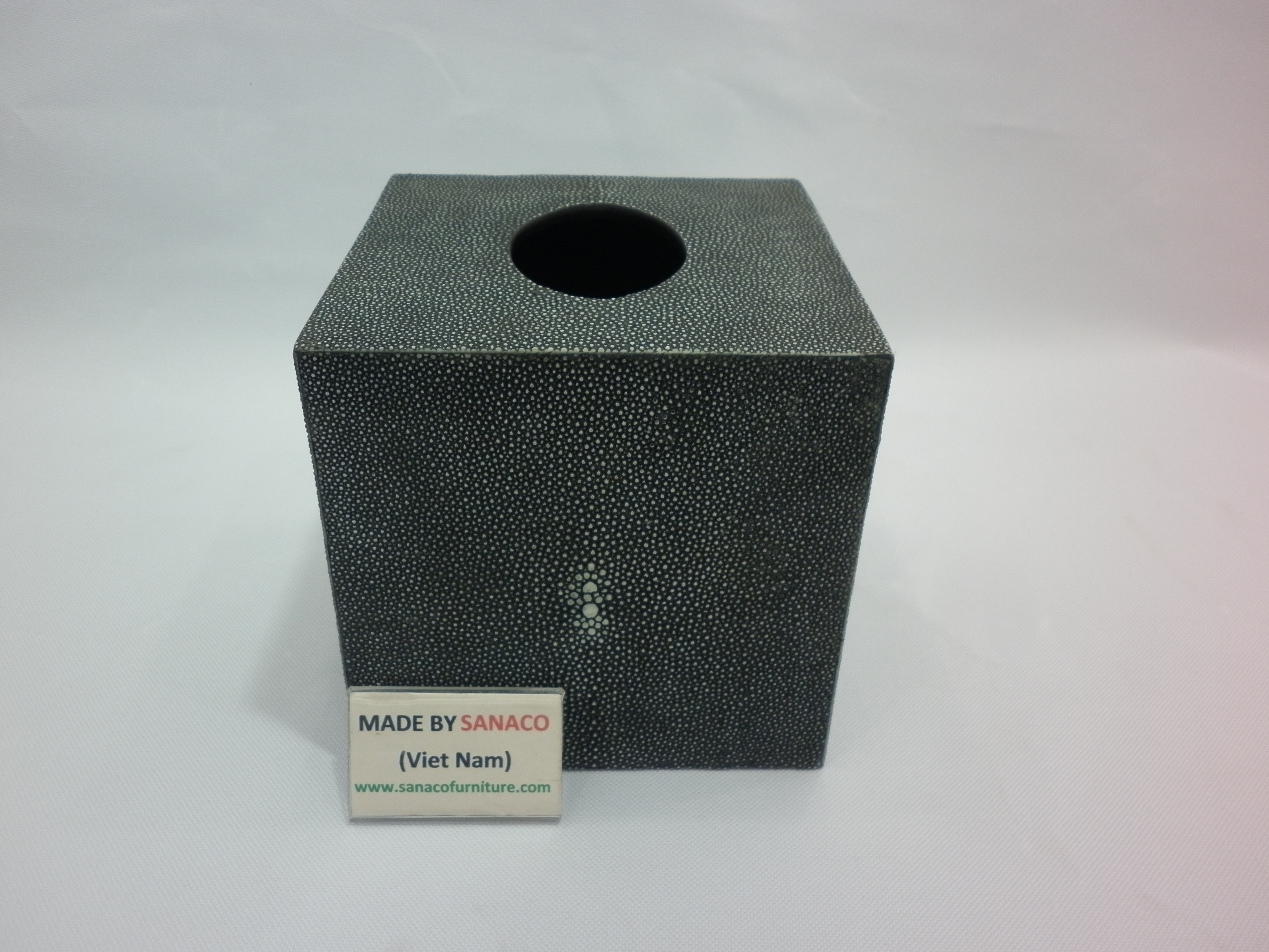 Square Faux Shagreen Tissue Box in Charcoal