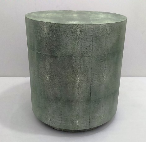 Faux shagreen drum side table