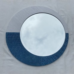 Unique Round Wall Mirror with Faux Rattan and raffia Combination