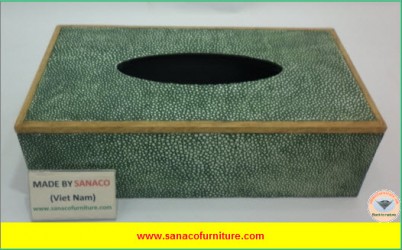 Hộp khăn giấy da cá đuối hình chữ nhật màu xanh Green