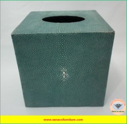 Hộp khăn giấy da cá đuối hình vuông màu xanh TURQUOISE