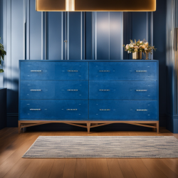 Raffia and Faux Shagreen 6 Drawers Chest